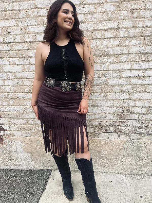 Fringe Western Skirt - Plum