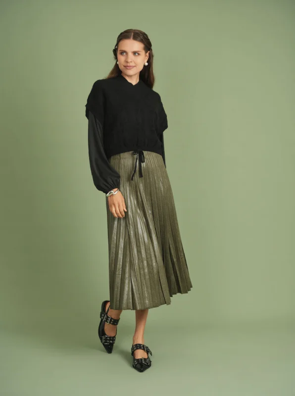 LEATHER CRINKLE PLEATED SKIRT