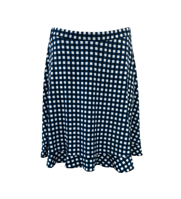 Leota Women's Gingham Marine Gima A-Line Strethy Skirt #2671 NWT