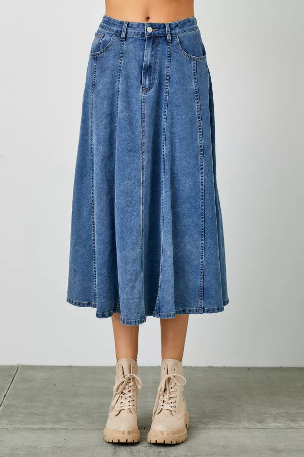 Malia Skirt in Denim- Misses and Plus (S-3X)