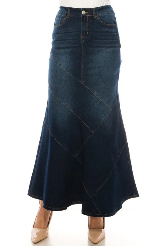 Mamie Maxi Denim Skirt in Dark Indigo- Misses and Plus (XS-L,1X-3X)