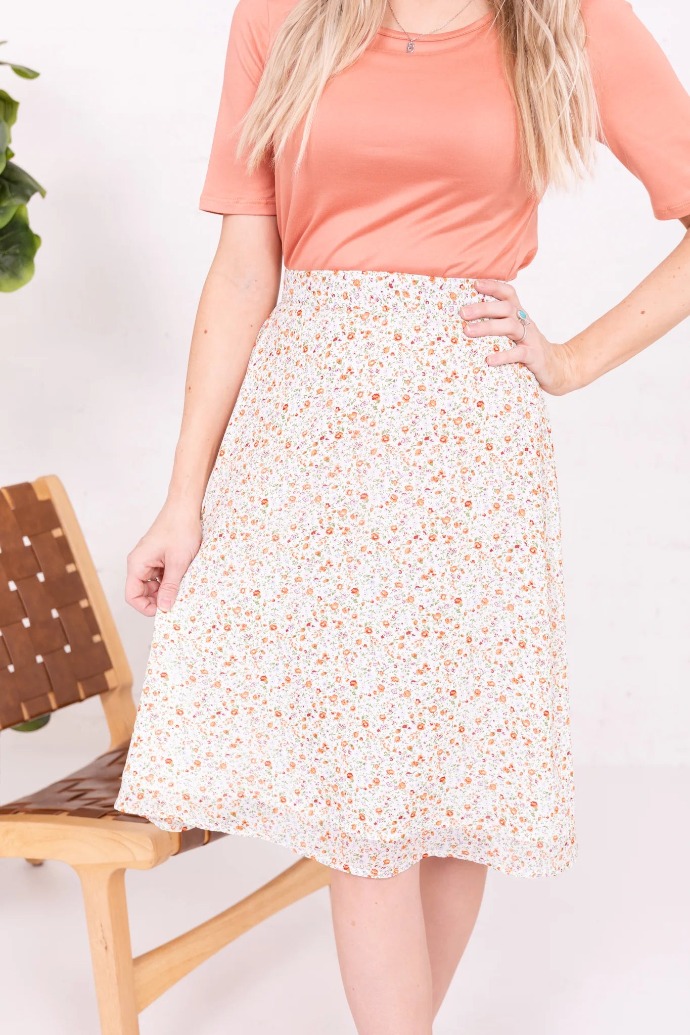 Midi Skirt in Apricot Blossom- Misses (L)