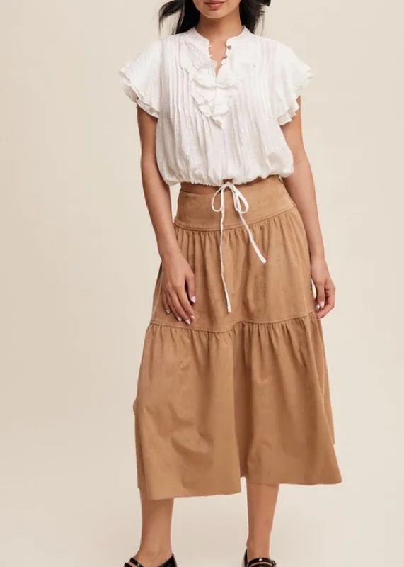 Suede Tiered Skirt