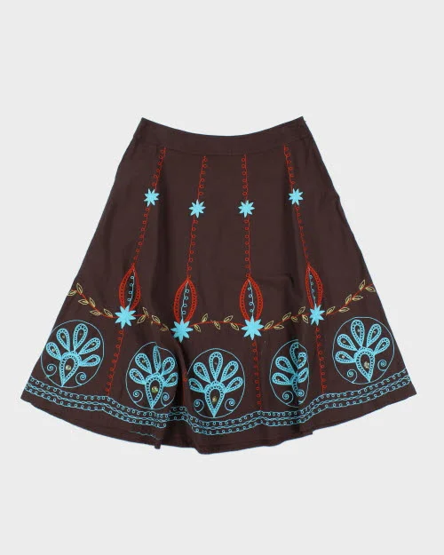 Y2k 00s Bedo Brown Embroidered Skirt - L