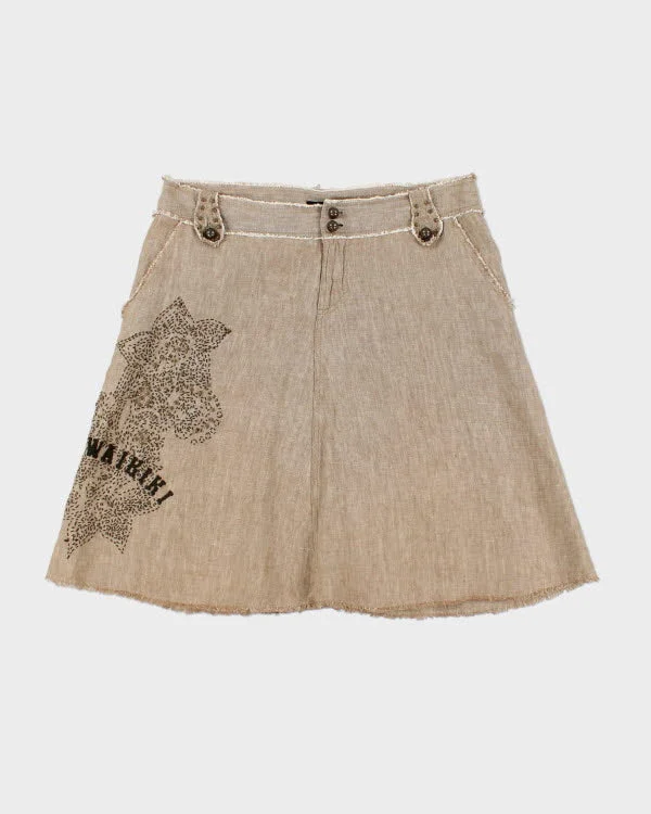 Y2k 00s David Bitton Linen Embroidered Skirt - M