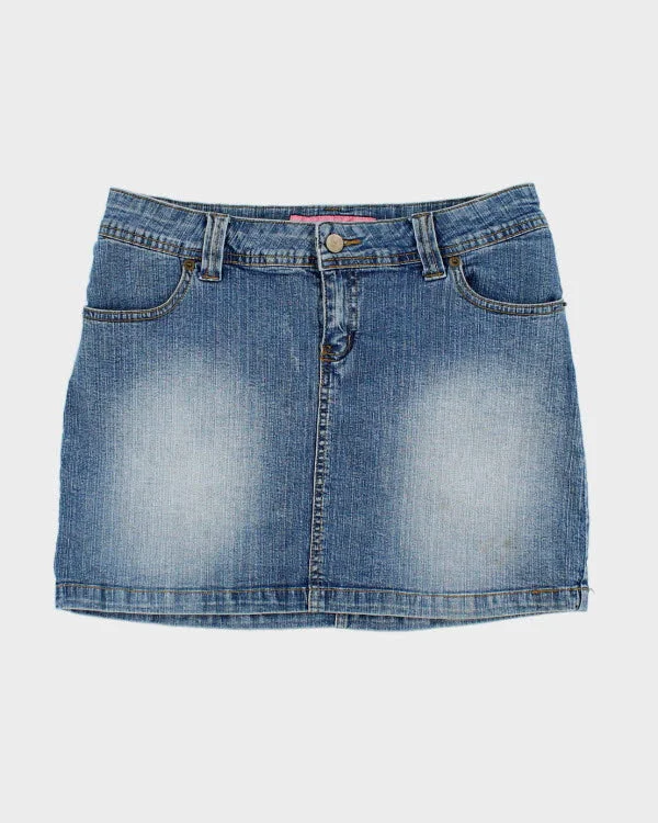 Y2k 00s Embroidered Rhinestone Denim Skirt - S