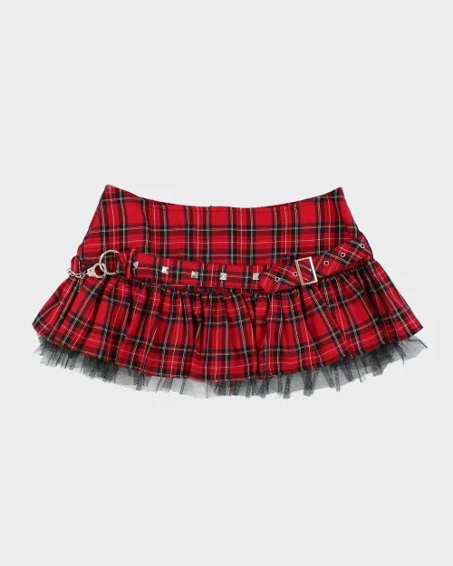 Y2k 00s Hell Bunny Plaid Studded Handcuff Skirt - XL