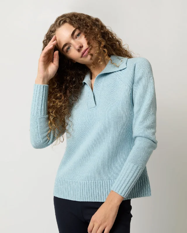 Blaire Johnny-Collar Jersey Sweater Mesh Sweater Canvas Denim