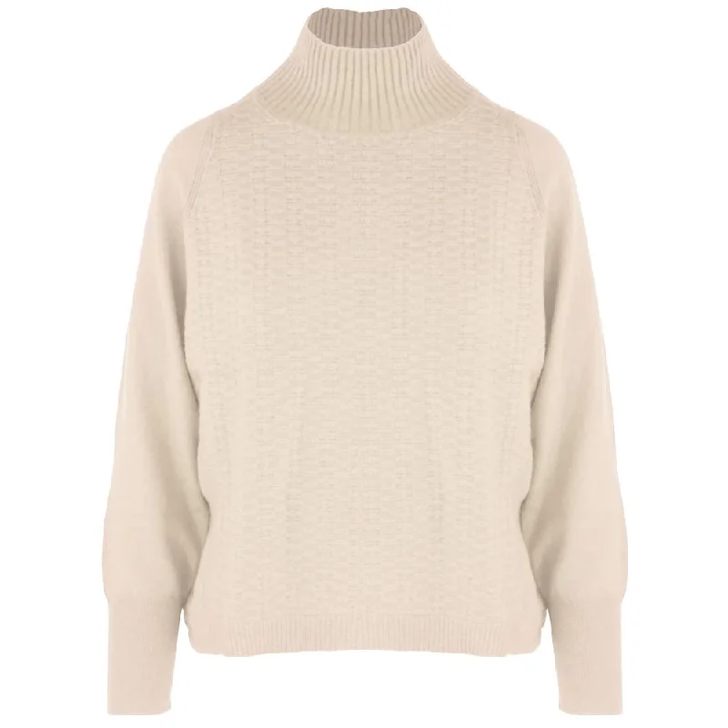 Beige Cashmere Sweater Solid Print Embellished