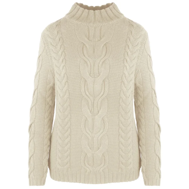 Beige Wool Sweater Toggled Drawstring Belted