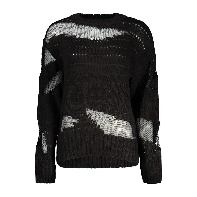 Black Acrylic Women Sweater Soft Cozy Warm