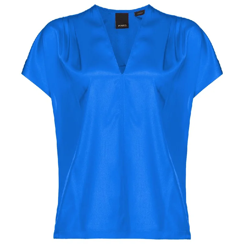 Blue Silk Sweater Boat Neck Shawl Collar Notched Collar
