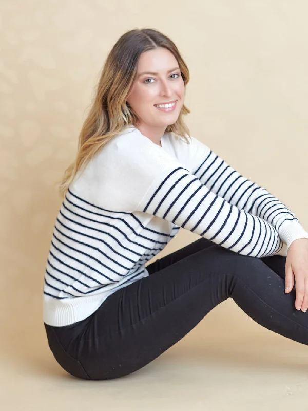 Cream Navy Stripe