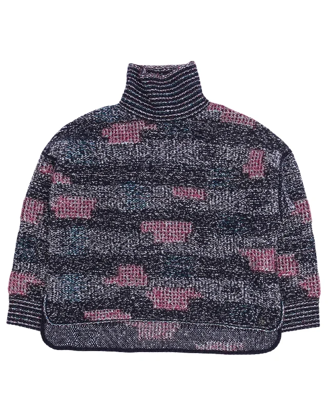Patchwork Turtleneck Sweater Satin Blend Silk Blend Wool Blend