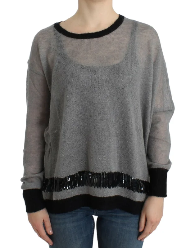 Chic Asymmetric Embellished Knit Sweater Sweater Knitwear Pullover