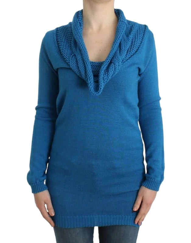 Chic Blue Scoop Neck Knit Sweater Wool Sweater Cotton Sweater Cashmere Sweater
