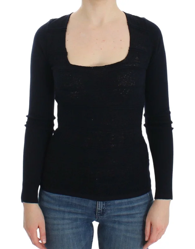 Chic Blue Wool Blend Sweater Plaid Sweater Polka Dot Checkered