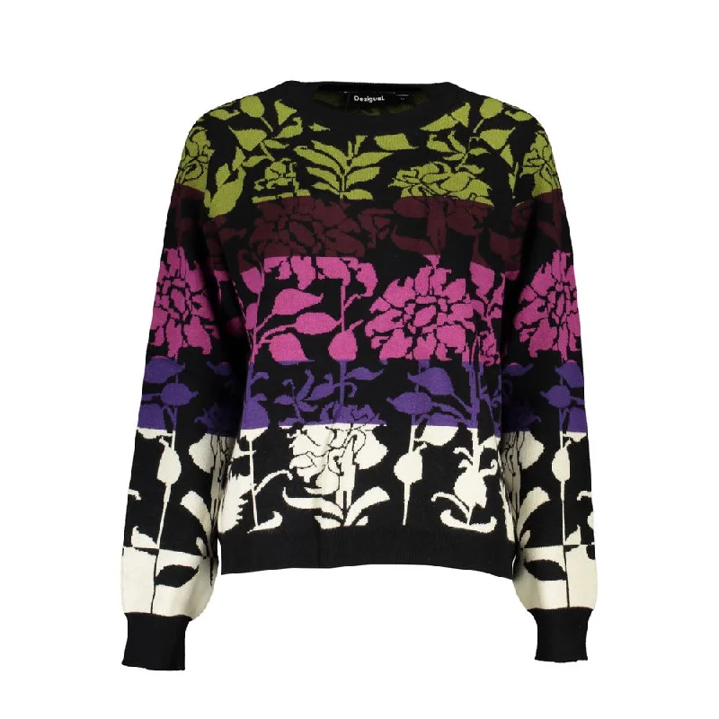 Chic Long-Sleeved Black Sweater with Contrast Details Iron Safe Non-Iron Wrinkle Free