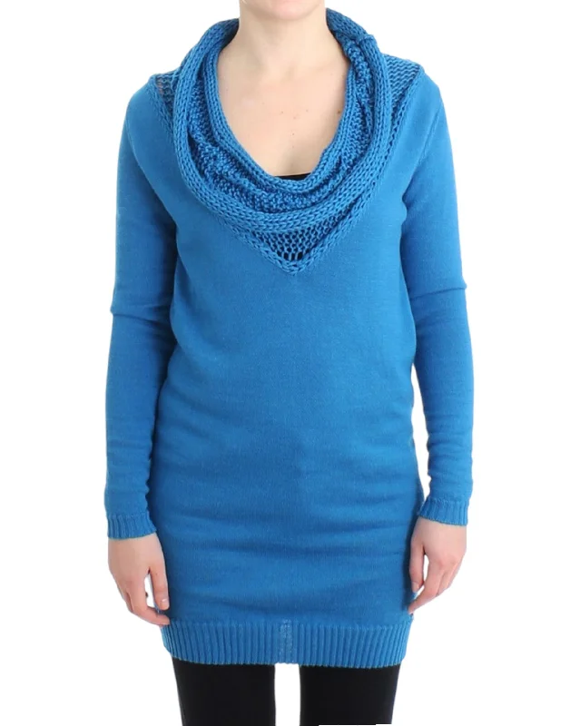 Cozy Scoop Neck Blue Knit Sweater Long Sweater Short Sweater Cropped Sweater