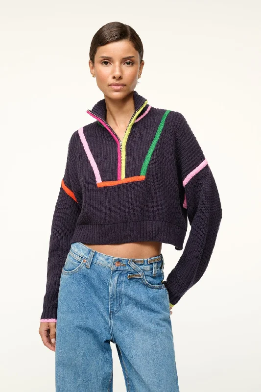 CROPPED HAMPTON SWEATER | NAVY MULTI Notch Collar Peter Pan Collar Cowl Neck
