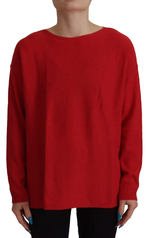 Elegant Red Wool Blend Knit Sweater Mesh Fabric Canvas Fabric Denim Fabric