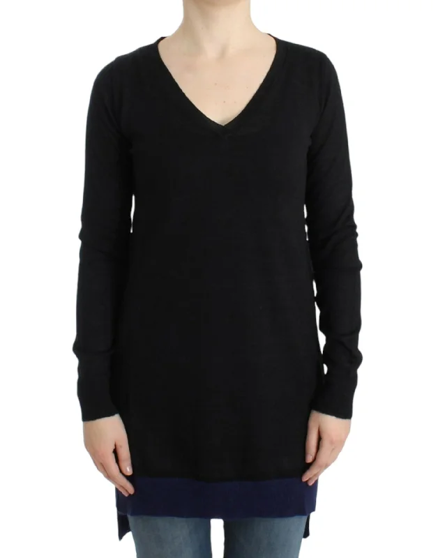Elegant V-Neck Lightweight Sweater Cashmere Blend Cotton Blend Poly Blend