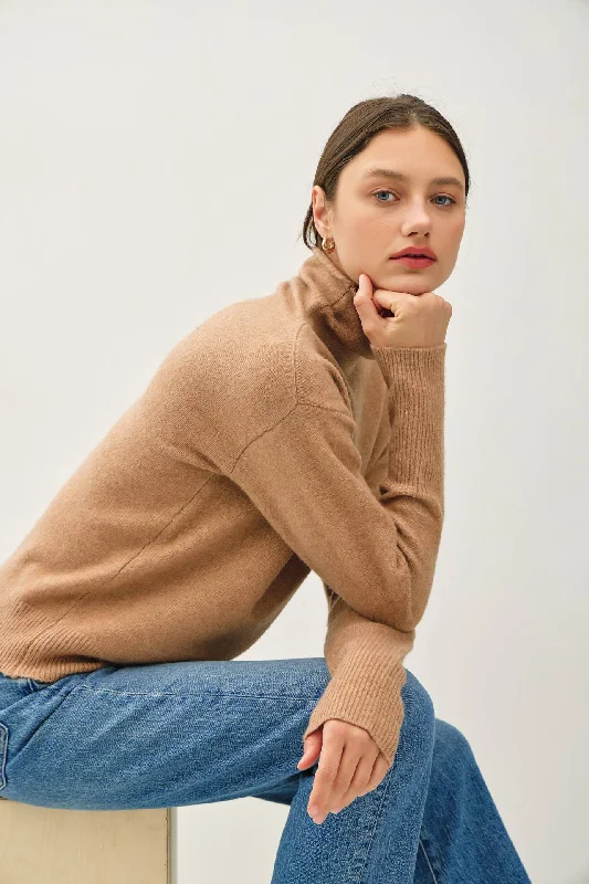 High Turtleneck Sweater: Walnut Collared Crew Neck Turtle Neck