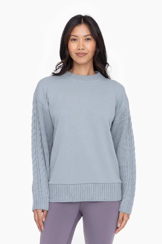 Hybrid Sweater Crew Neck: Smoky Blue Fleece Sweater Nylon Polyester
