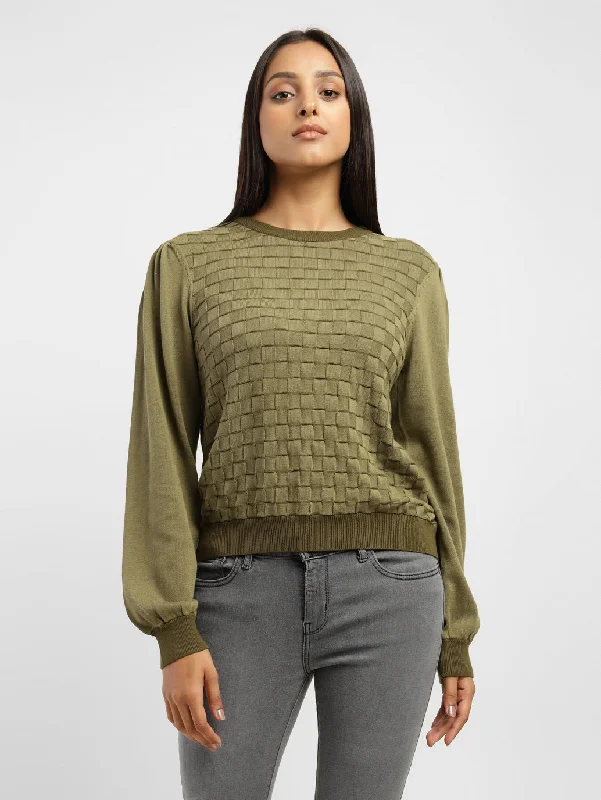 Women's Textured Round Neck Sweater Oversized Loose Flowy