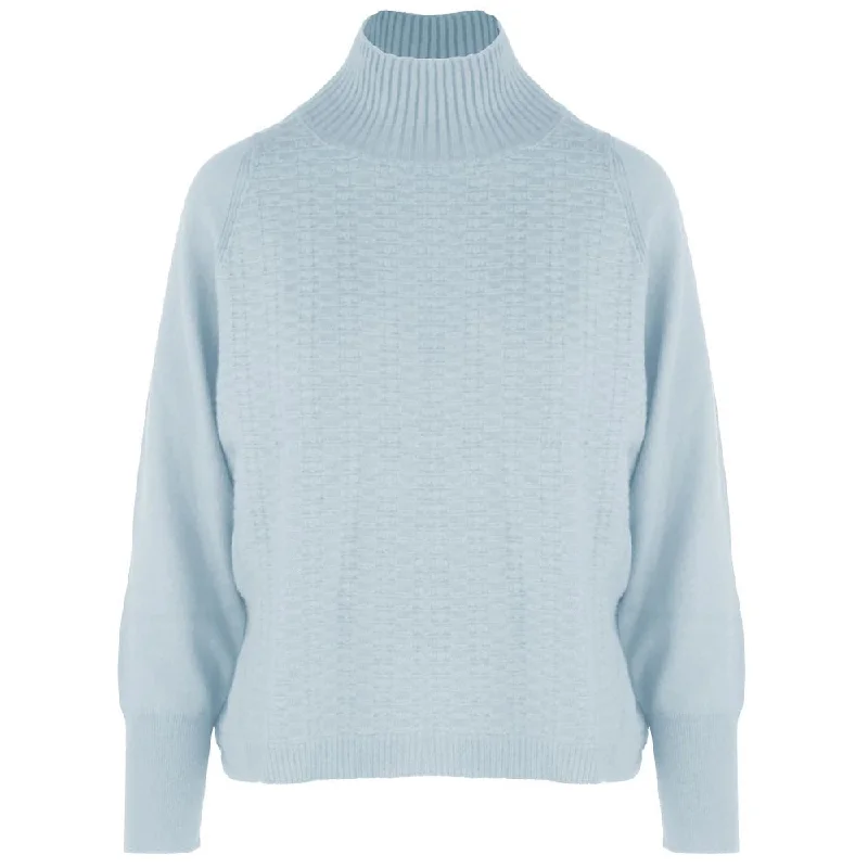 Light Blue Cashmere Sweater Herringbone Houndstooth Plaid