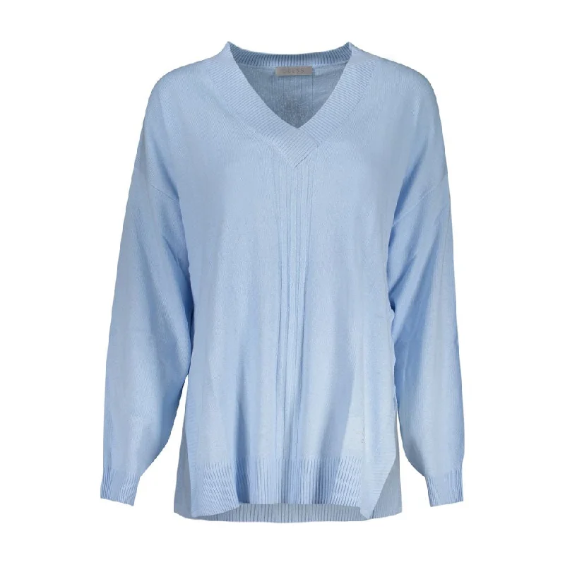 Light Blue Acrylic Women Sweater Fitted Slim Tailored