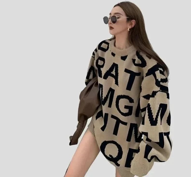 All-Match Letter Loose Knit Sweater – Versatile & Chic Faux Fur Fabric Real Fur Fabric Shearling Fabric All-Match Letter Loose Knit Sweater – Versatile & Chic Faux Fur Fabric Real Fur Fabric Shearling Fabric