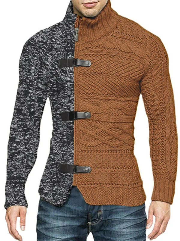 FZ Men's high -necked buckle long -sleeved knit sweater shirt Slim Fit Regular Fit Oversized