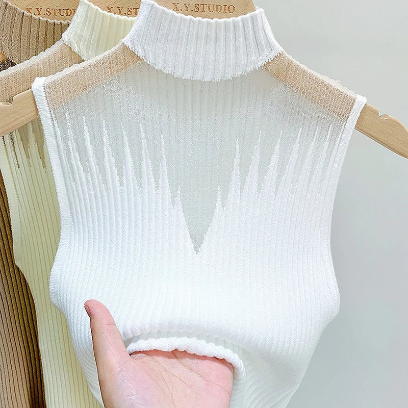 Mesh Knitted Top Women Y2K Tank Top Half Neck Vest Female Sleeveless Sweater Chic Cut Out Streetwear Solid Skinny White Tube Top Chenille Fabric Brocade Fabric Lace Fabric Mesh Knitted Top Women Y2K Tank Top Half Neck Vest Female Sleeveless Sweater Chic Cut Out Streetwear Solid Skinny White Tube Top Chenille Fabric Brocade Fabric Lace Fabric