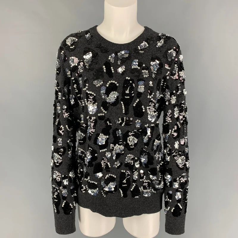 MICHAEL KORS COLLECTION Size M Charcoal Black Silver Sweater Welt Pockets Slit Pockets Flap Pockets MICHAEL KORS COLLECTION Size M Charcoal Black Silver Sweater Welt Pockets Slit Pockets Flap Pockets
