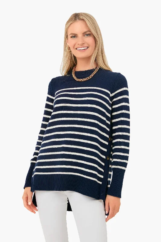 Navy Stripe Bar Harbor Sweater Spandex Blend Rayon Blend Denim Blend