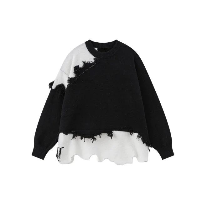 NB Irregular Patchwork Fringe Sweater Tailored Straight A-Line