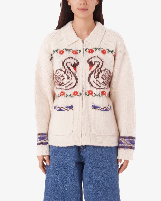 Obey SWANS ZIP SWEATER - UNBLEACHED Oversized Loose Flowy