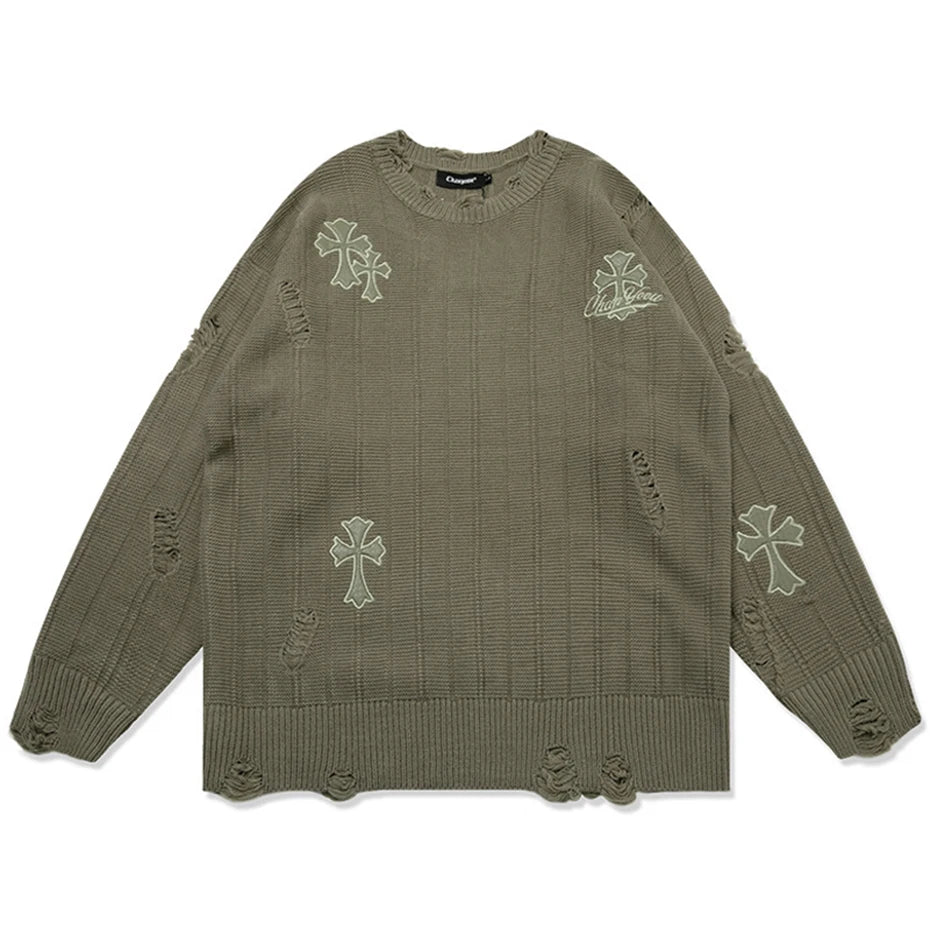 NB Cross Knitted Sweater Graphic Sweater Embroidered Appliqued
