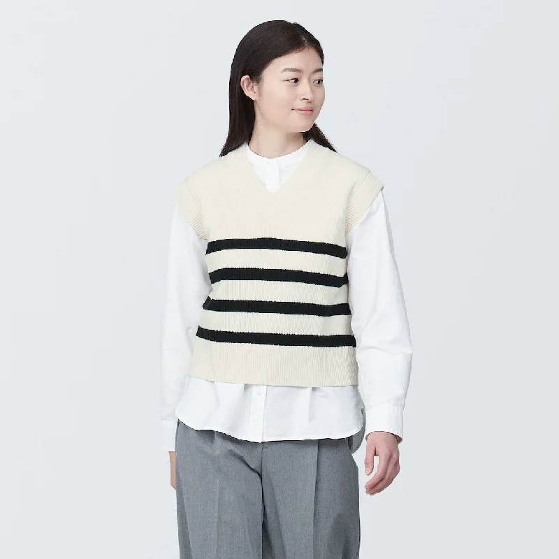 Ribbed Knit V-Neck Short Sweater Striped Vest Knit Fabric Woven Fabric Fleece Fabric