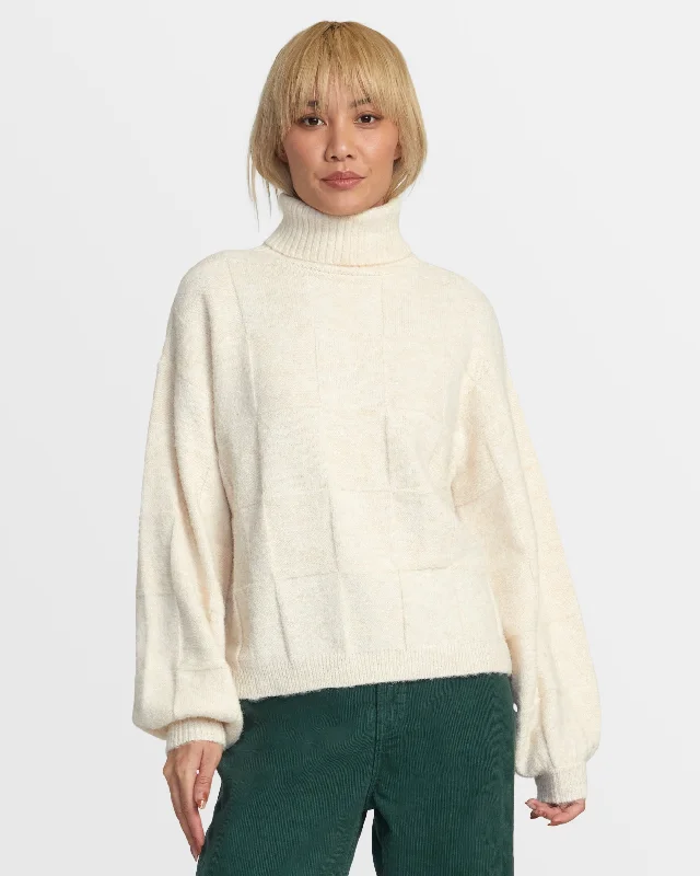 RVCA VINEYARD TURTLENECK SWEATER - OATMEAL Embroidered Appliqued Beaded