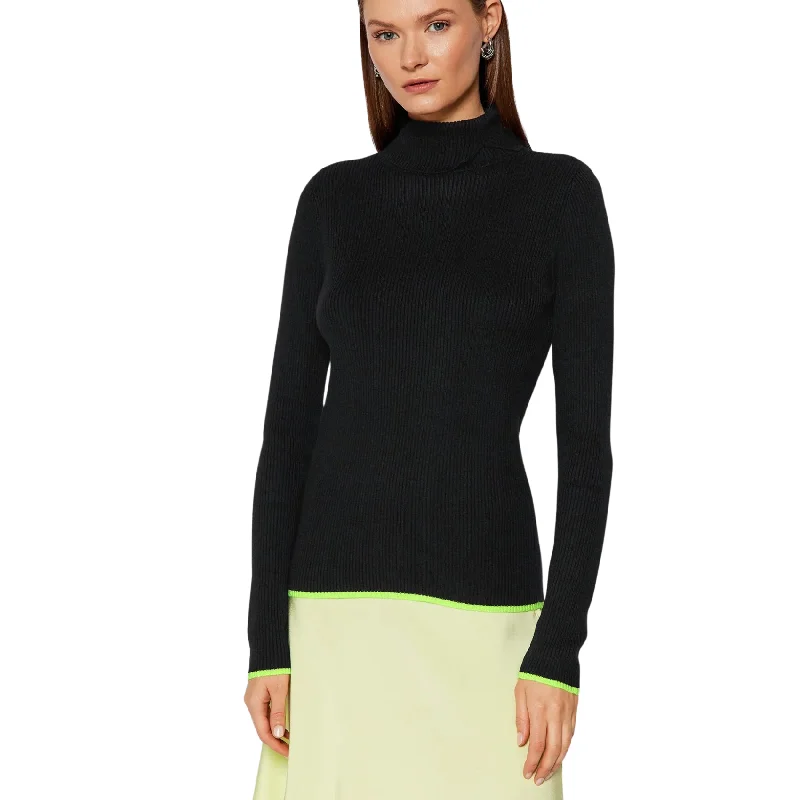 Sweater - Black Collared Crew Neck Turtle Neck
