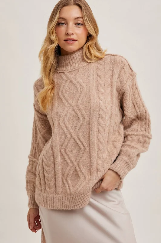 TURTLENECK CABLE KNIT SWEATER: BIRCH / M/L Velvet Chenille Corduroy