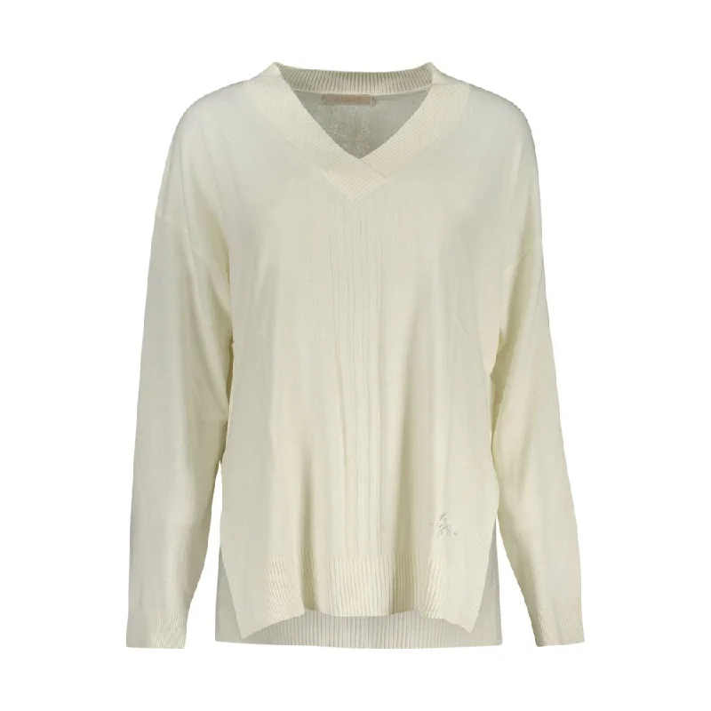White Acrylic Women Sweater Iron Safe Non-Iron Wrinkle Free