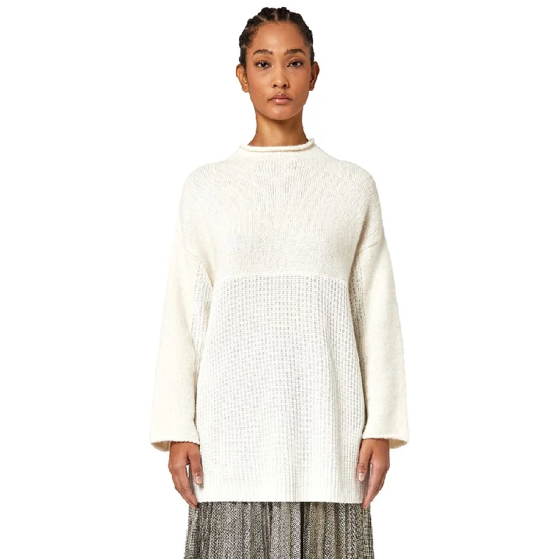 White Wool Riciclata Sweater Silk Blend Satin Velvet