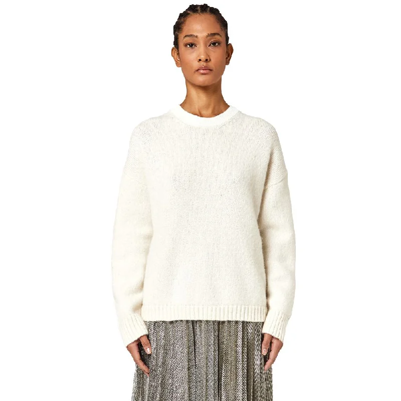 White Wool Riciclata Sweater Mesh Sweater Canvas Denim