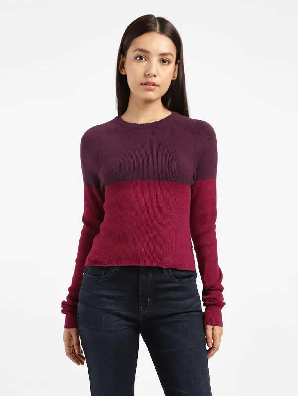 Women's Colorblock Crew Neck Sweater Multi-Color Neon Metallic Matte