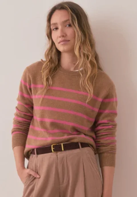 Women's Harper Cashmere Sweater Ribbed Striped Patterned