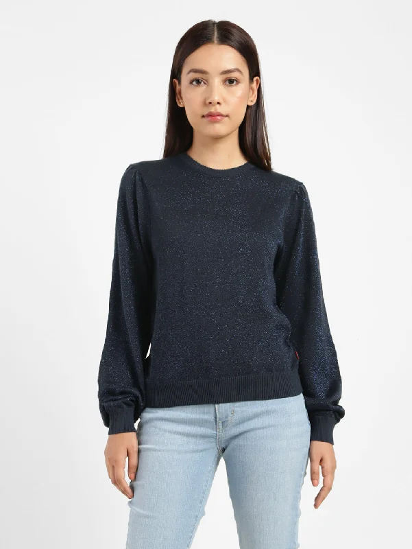 Women's Solid Round Neck Sweater Mesh Fabric Canvas Fabric Denim Fabric