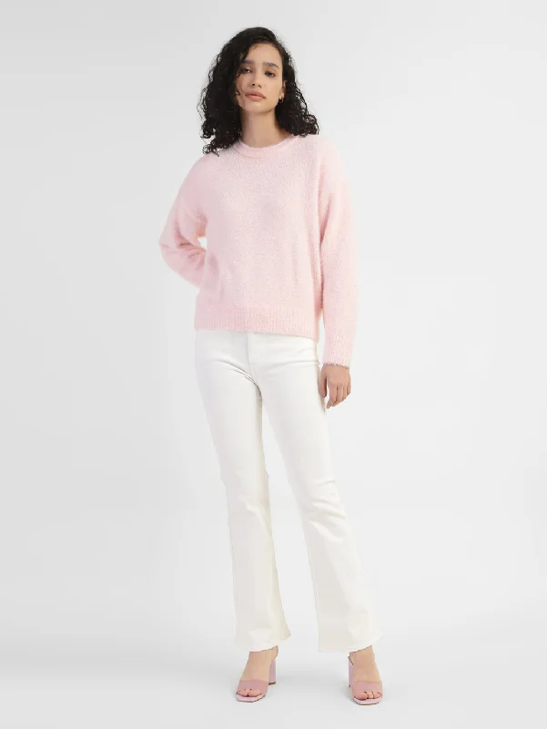 Women's Solid Crew Neck Sweater Pink Casual Formal Business